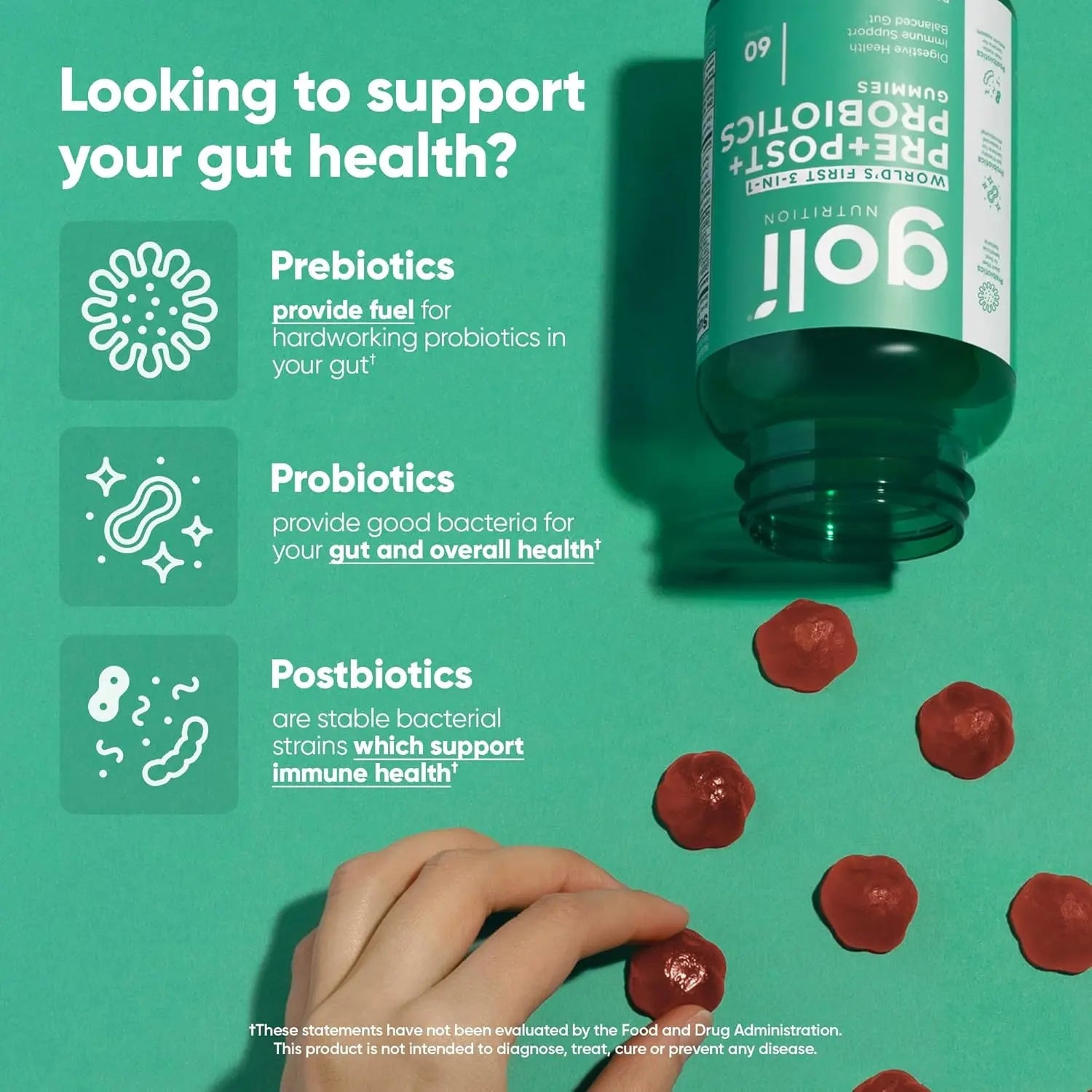 Goli 3 - in - 1 Pre Pro Postbiotic formula Pre Pro Postbiotic 60 Gummies - Antiaging Cosmetics