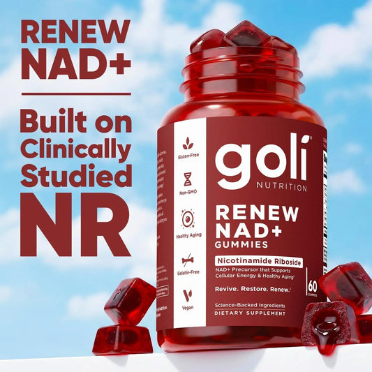 Goli Renew NAD+ Gummies (60 Count) – No sugar, Cellular Energy & Healthy Aging Support, 60 count - Antiaging Cosmetics