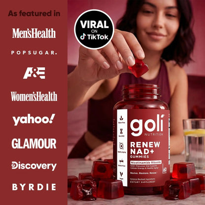 Goli Renew NAD+ Gummies (60 Count) – No sugar, Cellular Energy & Healthy Aging Support, 60 count - Antiaging Cosmetics