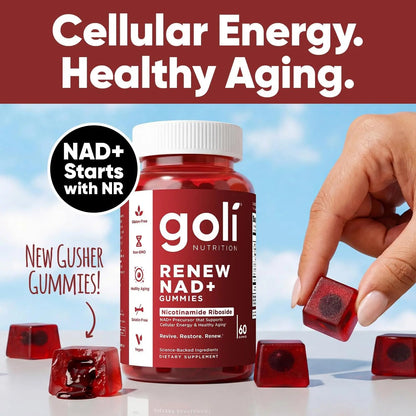 Goli Renew NAD+ Gummies (60 Count) – No sugar, Cellular Energy & Healthy Aging Support, 60 count - Antiaging Cosmetics
