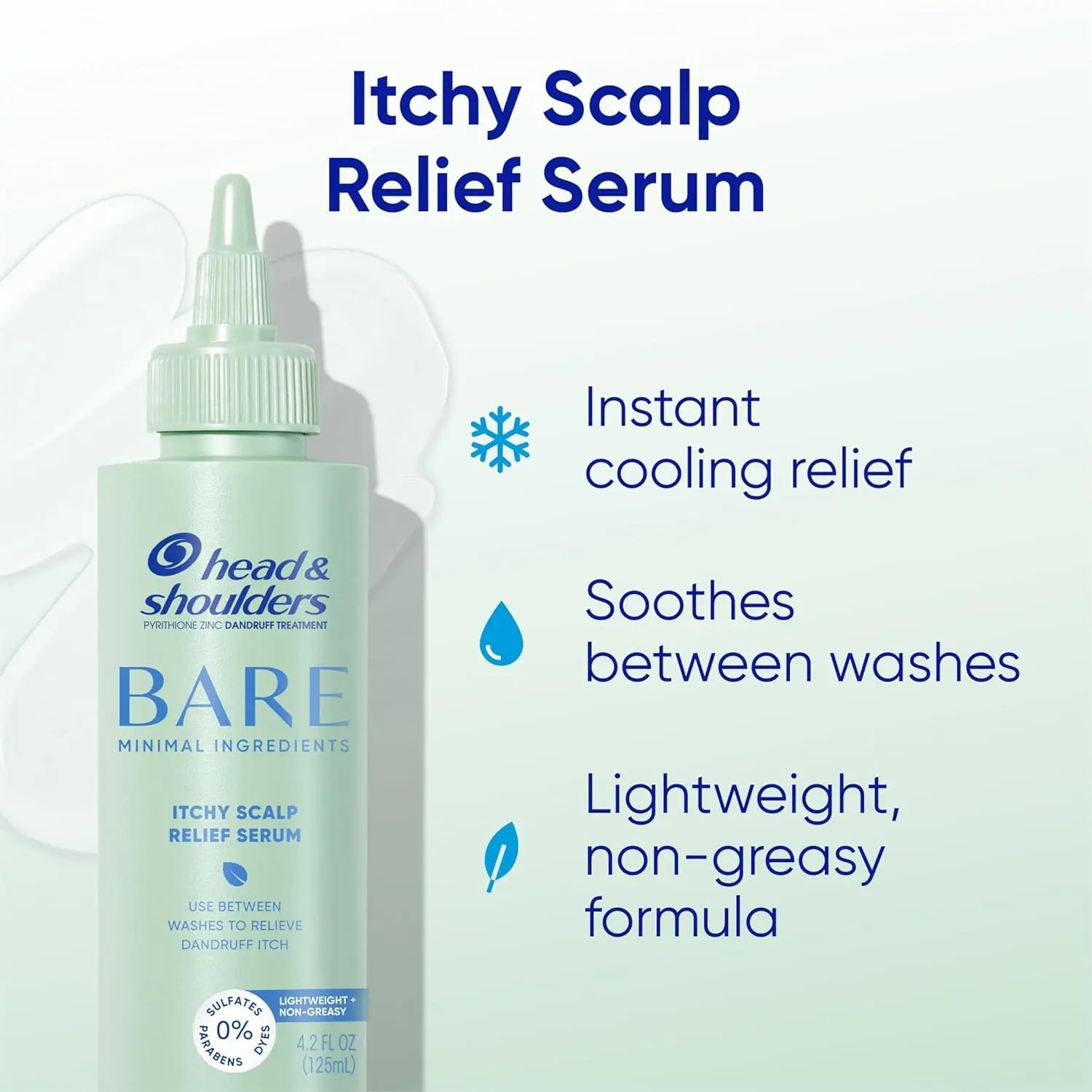Head & Shoulders Bare Scalp Relief Serum 125ml – Anti - Dandruff Itch Relief, Zinc Pyrithione, Cooling Treatment - Antiaging Cosmetics