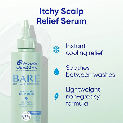 Head & Shoulders Bare Scalp Relief Serum 125ml – Anti - Dandruff Itch Relief, Zinc Pyrithione, Cooling Treatment - Antiaging Cosmetics