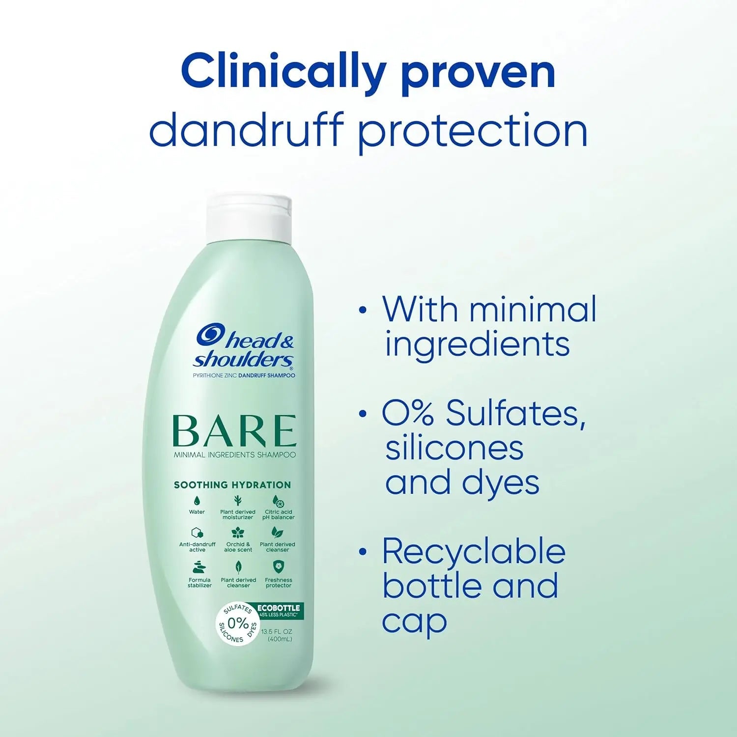 Head & Shoulders shampoo BARE Anti - Dandruff 400ml – Sulfate Free, Zinc Pyrithione, Dry Scalp Relief - Antiaging Cosmetics