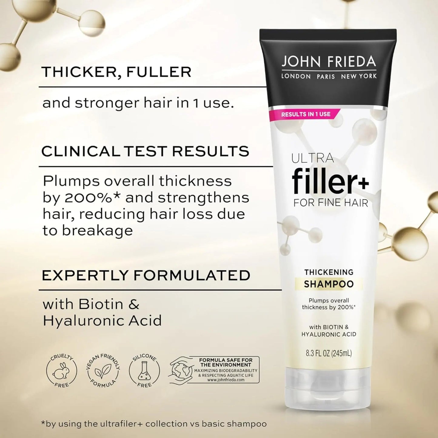 John Frieda shampoo - ULTRAfiller+ Thickening Shampoo for Fine Hair - 10 Oz (295ml) - Antiaging Cosmetics