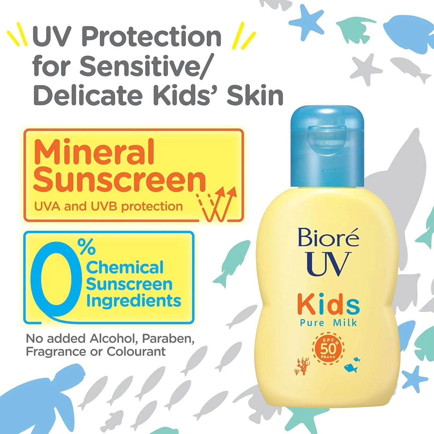 Kao Biore Mineral UV Kids Pure Milk SPF 50+ PA+++ - 2.4 fl oz (70 ml) - Antiaging Cosmetics