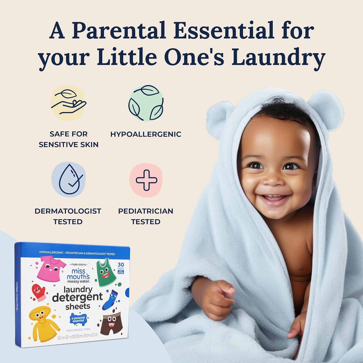 Miss Mouth’s Messy Eater Laundry Detergent Sheets 60 Loads – Hypoallergenic Fragrance - Free Laundry Sheets for Sensitive Skin, Travel Friendly, Pediatrician & Dermatologist Tested - Antiaging Cosmetics