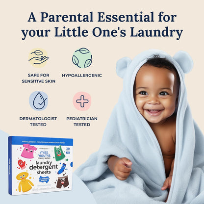 Miss Mouth’s Messy Eater Laundry Detergent Sheets 60 Loads – Hypoallergenic Fragrance - Free Laundry Sheets for Sensitive Skin, Travel Friendly, Pediatrician & Dermatologist Tested - Antiaging Cosmetics