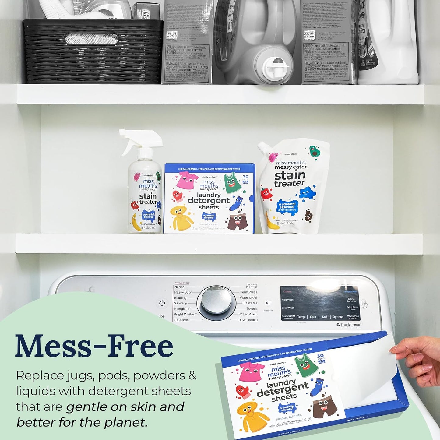 Miss Mouth’s Messy Eater Laundry Detergent Sheets 60 Loads – Hypoallergenic Fragrance - Free Laundry Sheets for Sensitive Skin, Travel Friendly, Pediatrician & Dermatologist Tested - Antiaging Cosmetics