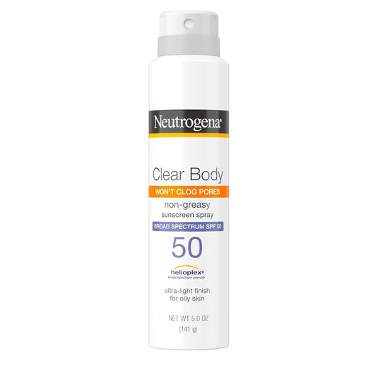 Neutrogena Clear Body SPF 50 Sunscreen Spray, 141gr, Broad Spectrum UVA/UVB Sun Protection - Antiaging Cosmetics