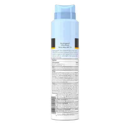 Neutrogena sunscreen - Ultra Sheer Body Mist Sunscreen SPF70 - 141gr - Antiaging Cosmetics