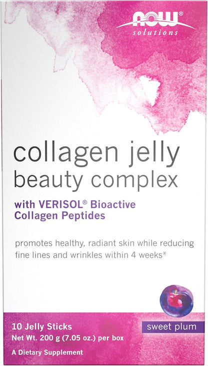 NOW Foods Jelly Sticks Sweet Plum – Beauty Collagen Supplement for Glowing Skin, Anti - Aging Support, 10 Travel Packs