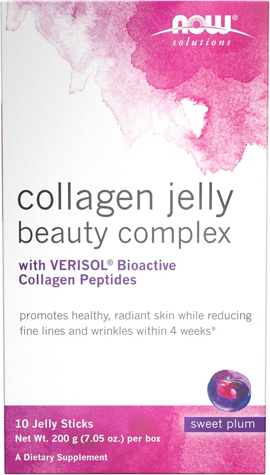 NOW Foods Jelly Sticks Sweet Plum – Beauty Collagen Supplement for Glowing Skin, Anti - Aging Support, 10 Travel Packs