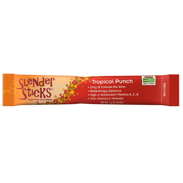 NOW Foods, Slender Sticks, Tropical Punch, 15 Calories Per Stick, Refreshingly Delicious, with Antioxidant Vitamins A,C, E, 12/Box - Antiaging Cosmetics