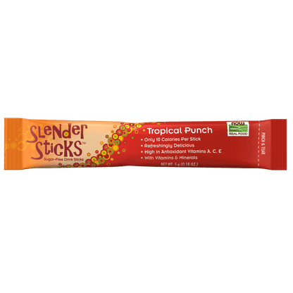 NOW Foods, Slender Sticks, Tropical Punch, 15 Calories Per Stick, Refreshingly Delicious, with Antioxidant Vitamins A,C, E, 12/Box - Antiaging Cosmetics
