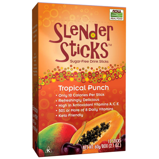NOW Foods, Slender Sticks, Tropical Punch, 15 Calories Per Stick, Refreshingly Delicious, with Antioxidant Vitamins A,C, E, 12/Box - Antiaging Cosmetics