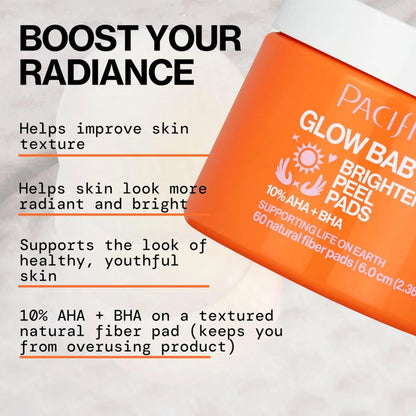 Pacifica - Glow Baby Brightening Peel Pads - 10% Glycolic Acid and Salicylic Acid Exfoliating Pads - 60 pcs - Antiaging Cosmetics