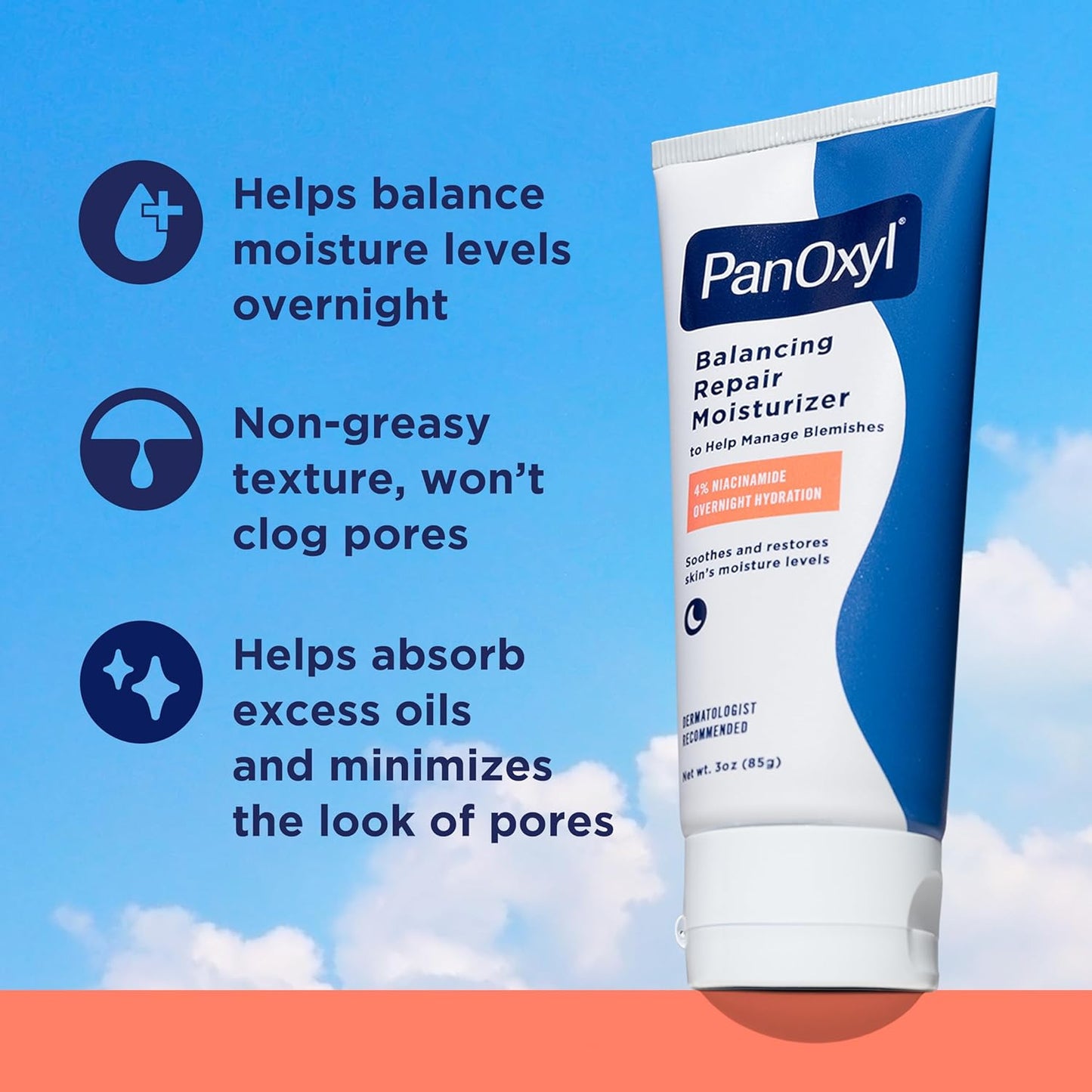 PanOxyl PM Night Face Moisturizer with Niacinamide & Ceramides, Hydrating for Acne-Prone Skin - Antiaging Cosmetics