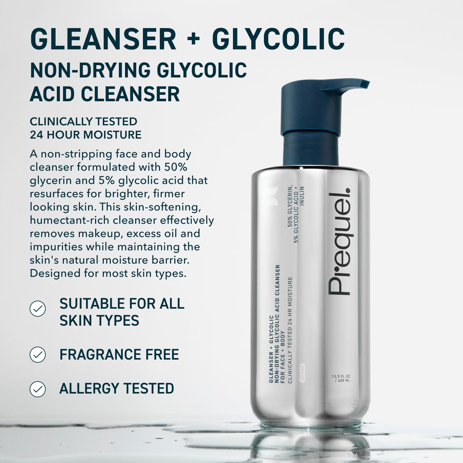Prequel Glycolic Cleanser with Glycerin for Face and Body Wash 400ml - Antiaging Cosmetics