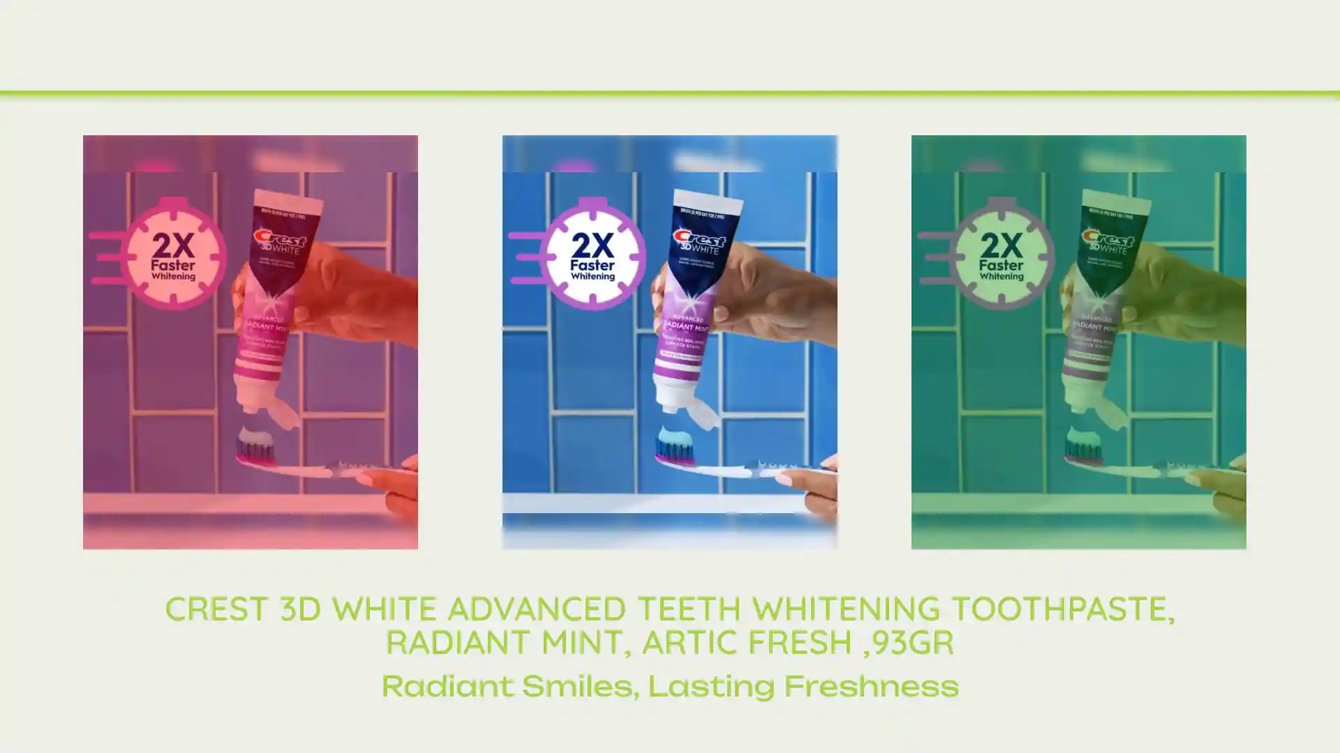 Crest 3D White Advanced Teeth Whitening Toothpaste, Radiant Mint, Artic Fresh ,93gr by@Outfy