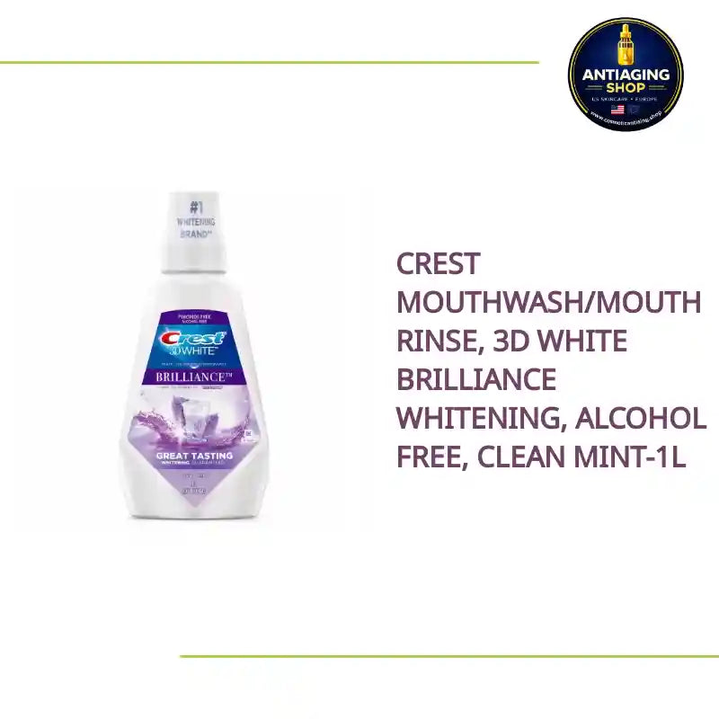 Crest Mouthwash/Mouth Rinse, 3D White Brilliance Whitening, Alcohol Free, Clean Mint-1L by@Outfy