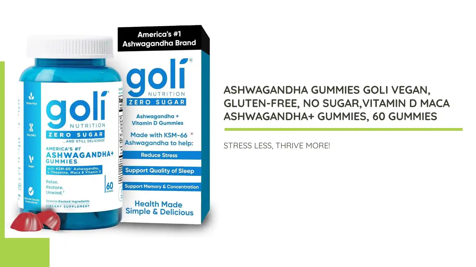 Ashwagandha Gummies Goli Vegan, Gluten-Free, No Sugar,vitamin D Maca Ashwagandha+ Gummies, 60 Gummies by@Outfy