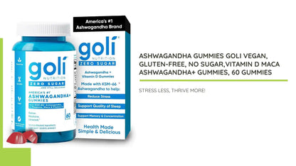 Ashwagandha Gummies Goli Vegan, Gluten-Free, No Sugar,vitamin D Maca Ashwagandha+ Gummies, 60 Gummies by@Outfy