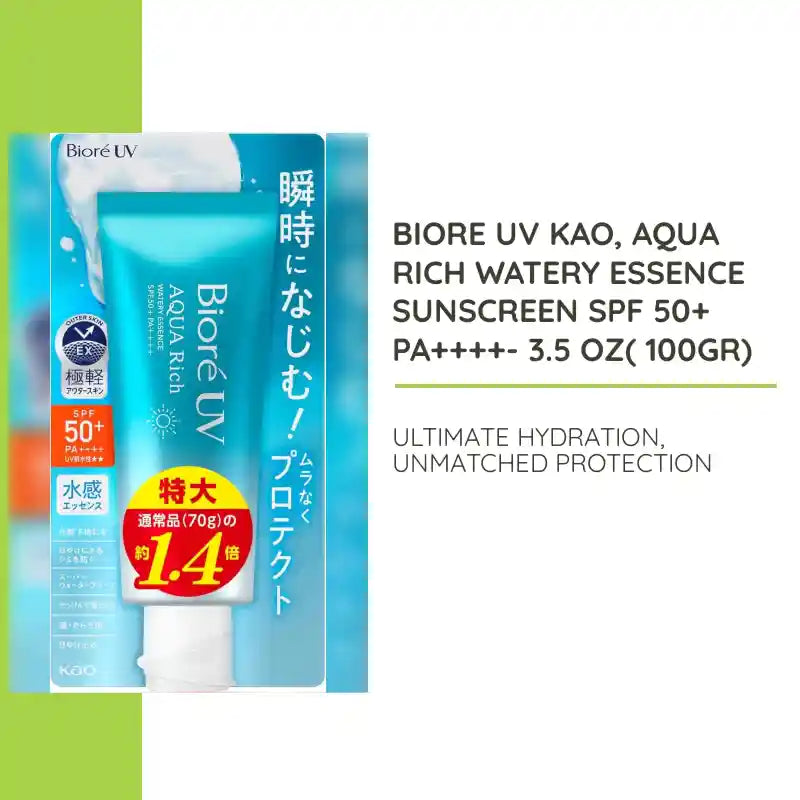 Biore UV Kao, Aqua Rich Watery Essence Sunscreen SPF 50+ PA++++- 3.5 oz( 100gr) by@Outfy