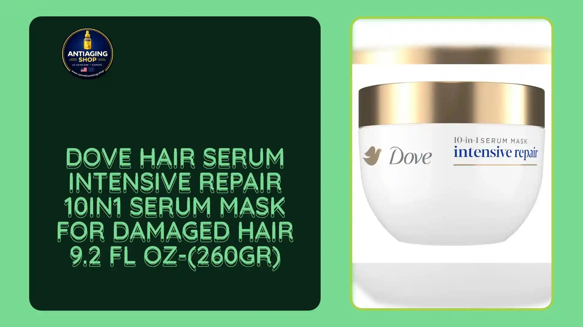 Dove Hair Serum Intensive Repair 10in1 Serum Mask for Damaged Hair 9.2 fl oz-(260gr) by@Outfy