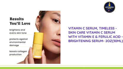 Vitamin C Serum, Timeless - Skin Care Vitamin C Serum with Vitamin E &amp; Ferulic Acid - Brightening Serum- 2oz(30ml) by@Outfy