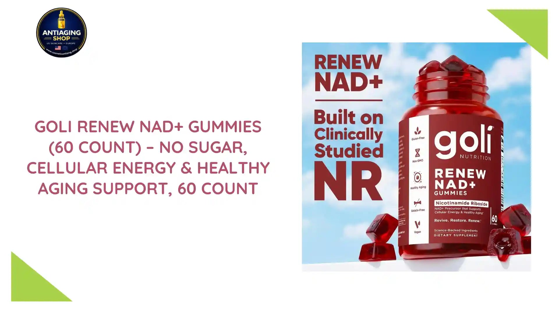 Goli Renew NAD+ Gummies (60 Count) &ndash; No sugar, Cellular Energy & Healthy Aging Support, 60 count by@Outfy