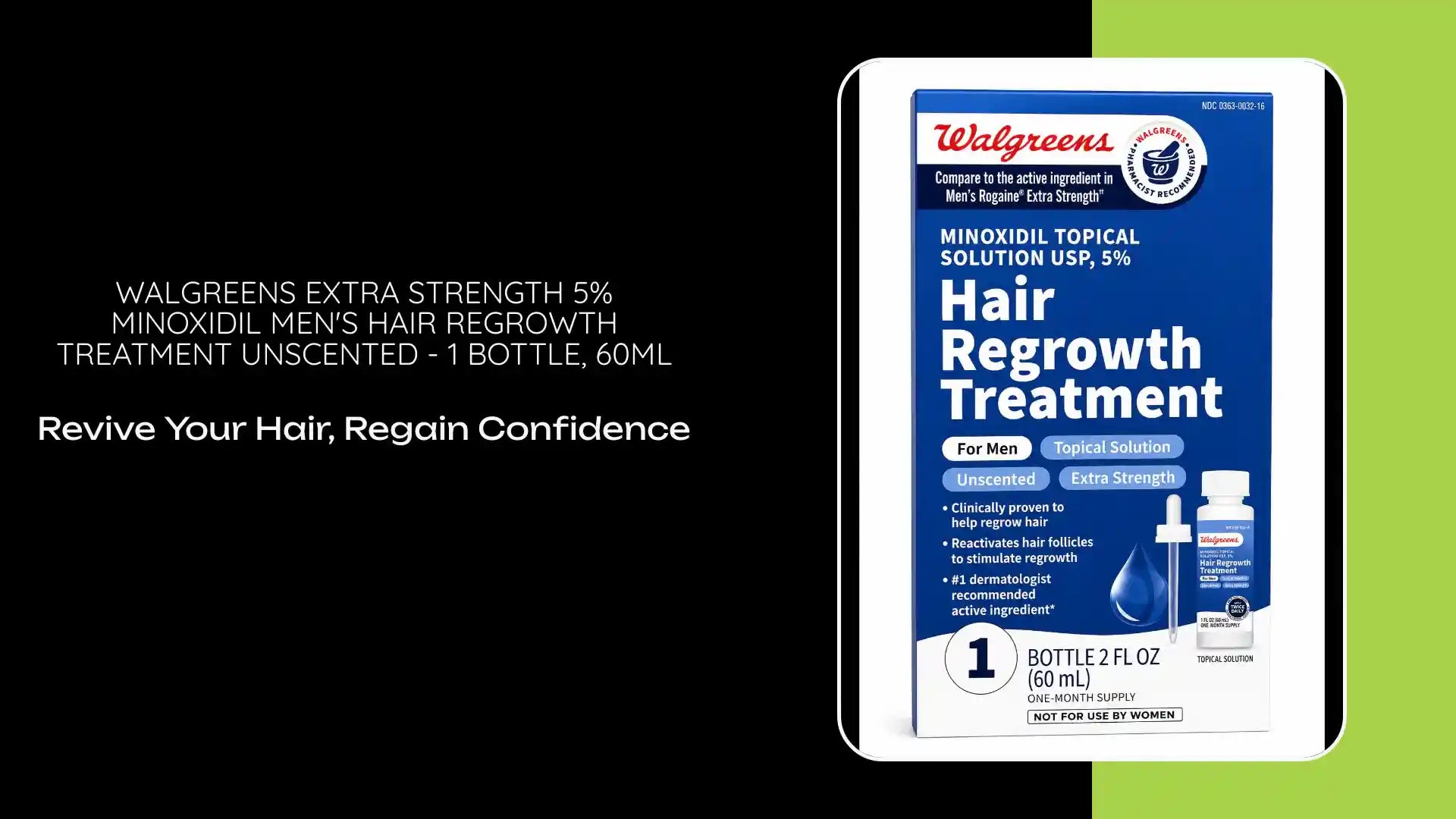 Walgreens Extra Strength 5% Minoxidil Men's Hair Regrowth Treatment Unscented - 1 bottle, 60ml by@Outfy