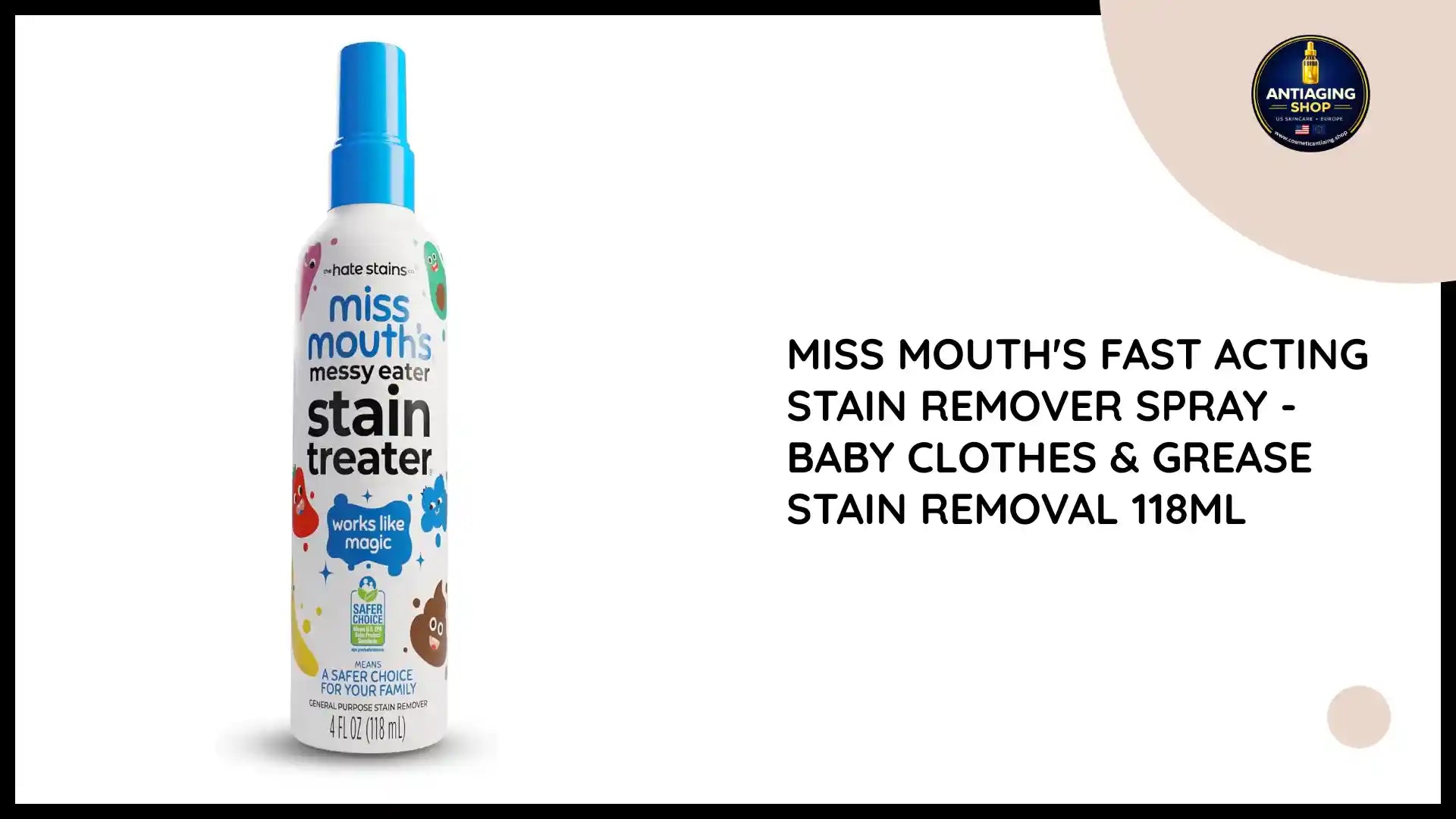 Miss Mouth's Fast Acting Stain Remover Spray - Baby Clothes & Grease Stain Removal 118ml by@Outfy