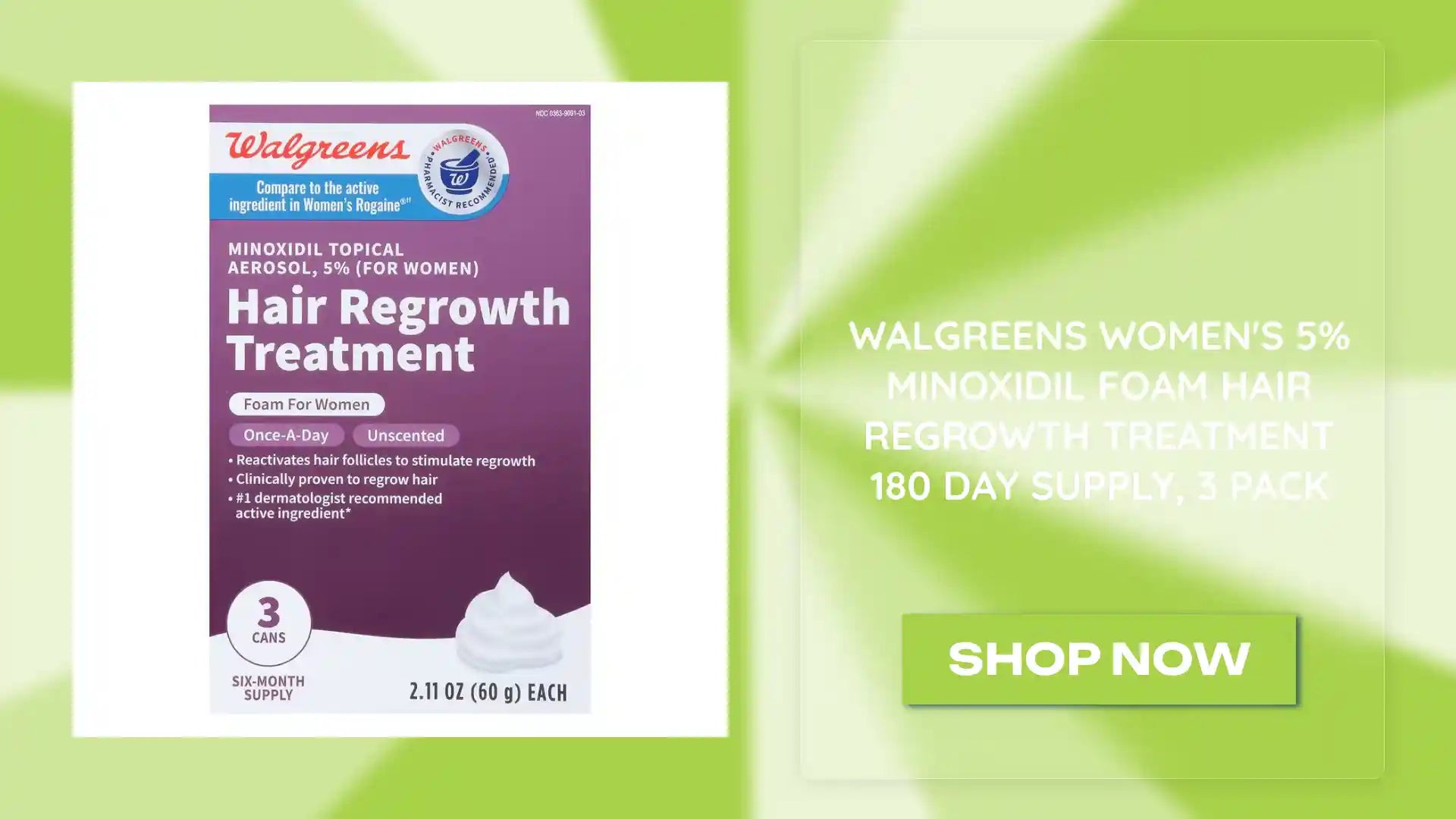 Walgreens Women's 5% Minoxidil Foam Hair Regrowth Treatment 180 Day Supply, 3 pack by@Outfy