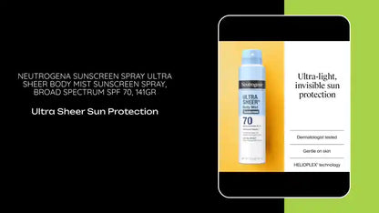 Neutrogena sunscreen spray Ultra Sheer Body Mist Sunscreen Spray, Broad Spectrum SPF 70, 141gr by@Outfy