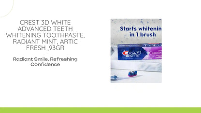 Crest 3D White Advanced Teeth Whitening Toothpaste, Radiant Mint, Artic Fresh ,93gr by@Outfy