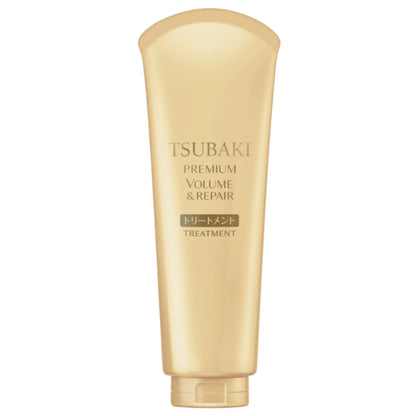 Tsubaki Premium Volume & Repair treatment tube on a white background