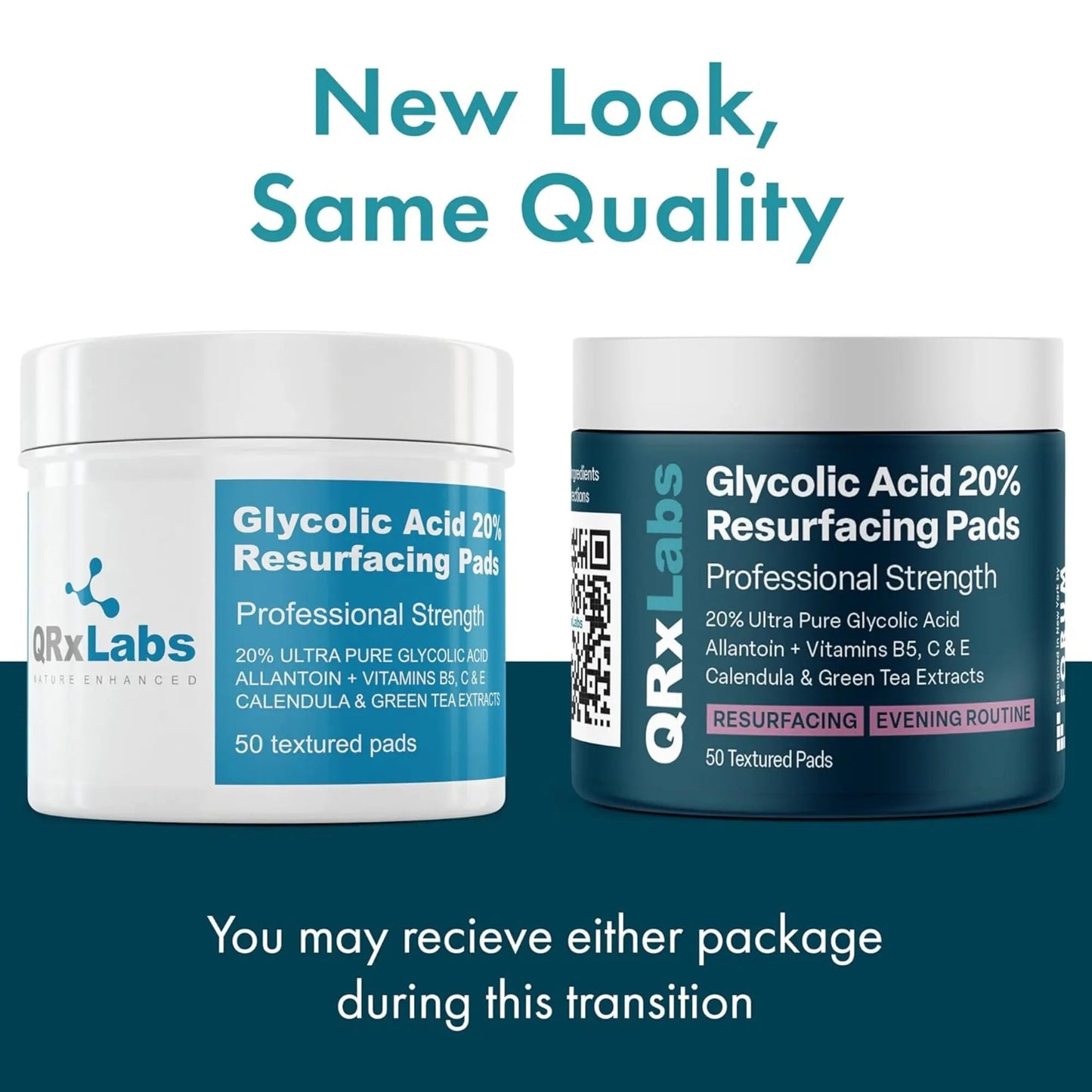 QRXLabs - Glycolic Acid Resurfacing Pads, 20%, for Face & Body - 50 pcs - Antiaging Cosmetics