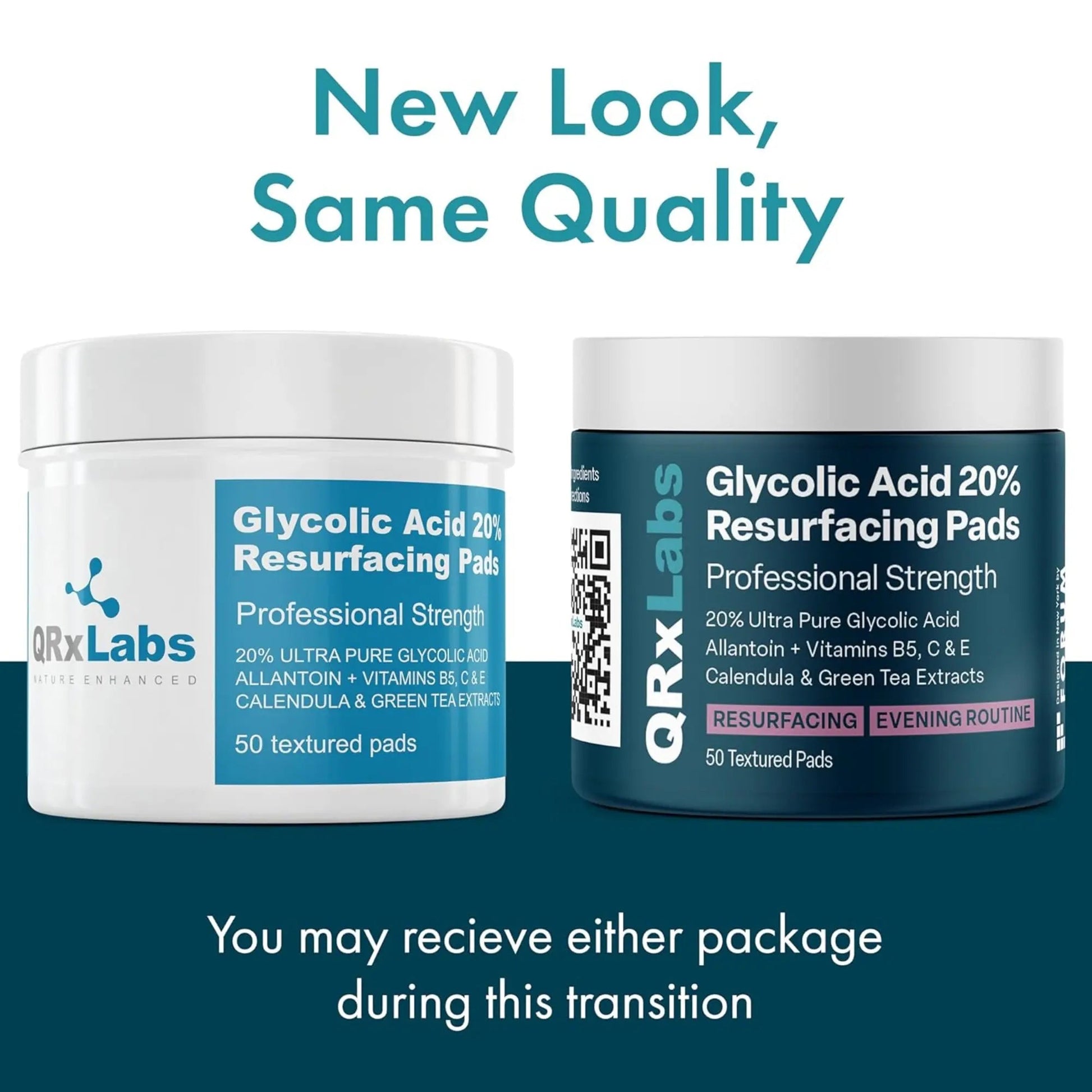 QRXLabs - Glycolic Acid Resurfacing Pads, 20%, for Face & Body - 50 pcs - Antiaging Cosmetics