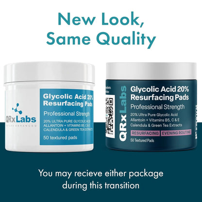 QRXLabs - Glycolic Acid Resurfacing Pads, 20%, for Face & Body - 50 pcs - Antiaging Cosmetics