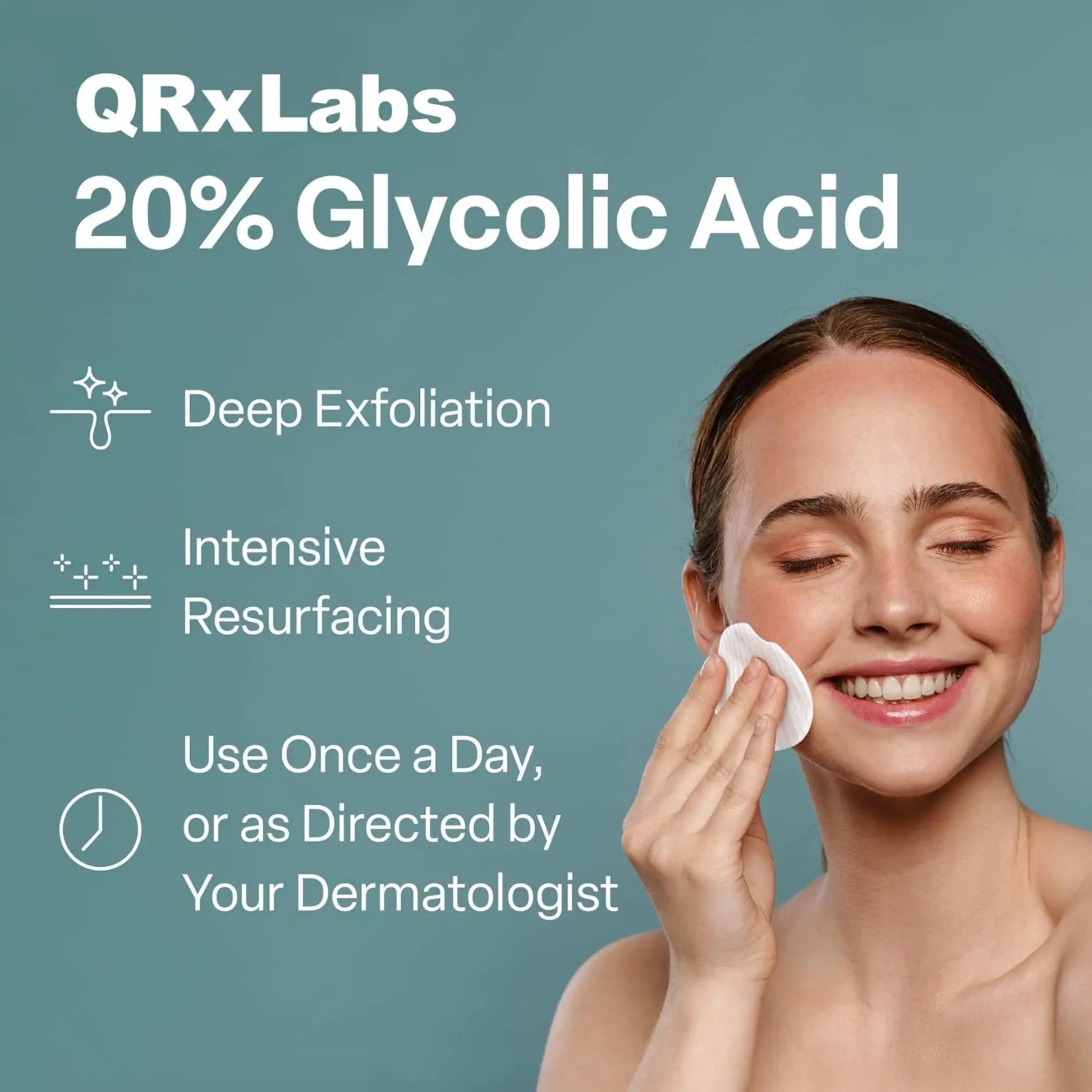 QRXLabs - Glycolic Acid Resurfacing Pads, 20%, for Face & Body - 50 pcs - Antiaging Cosmetics