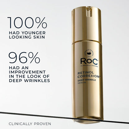 RoC Retinol Correxion Deep Wrinkle Serum – Anti-Aging Treatment for Fine Lines, Vitamin C, 1 oz - Antiaging Cosmetics