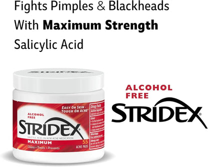 Stridex - Medicated Salicylic Acne Pads, Maximum - 55 Count - Antiaging Cosmetics