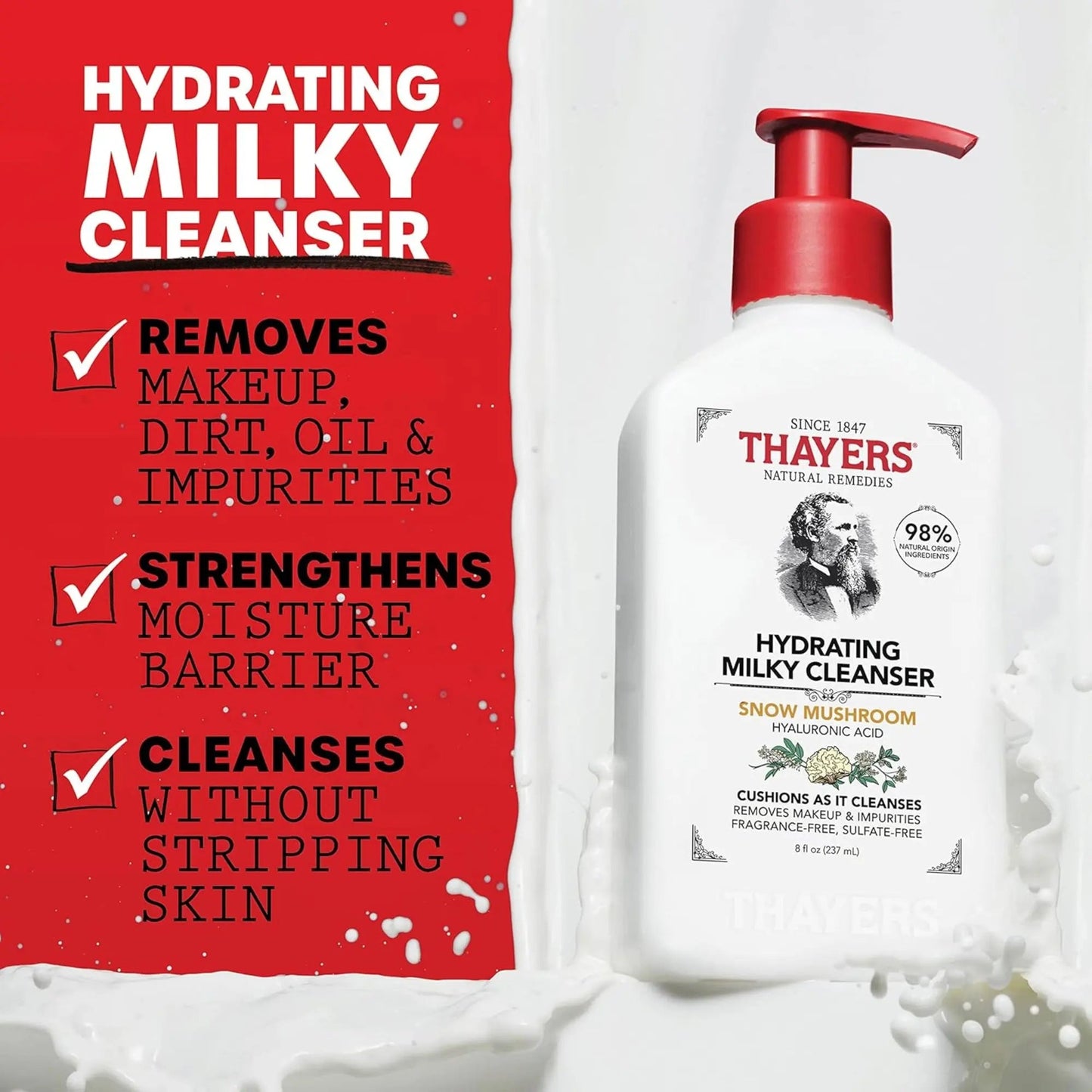 Thayers - Milky Face Cleanser with Snow Mushroom, Hyaluronic Acid - 237ml - Antiaging Cosmetics