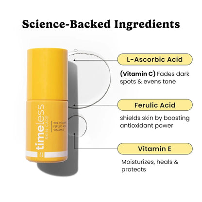 Vitamin C Serum, Timeless - Skin Care Vitamin C Serum with Vitamin E & Ferulic Acid - Brightening Serum - 2oz(30ml) - Antiaging Cosmetics