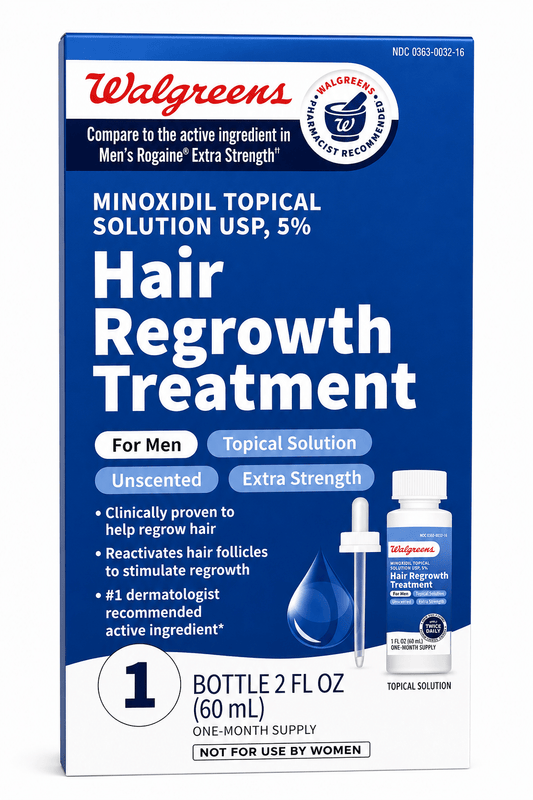 Walgreens Extra Strength 5% Minoxidil Men's Hair Regrowth Treatment Unscented - 1 bottle, 60ml - Antiaging Cosmetics